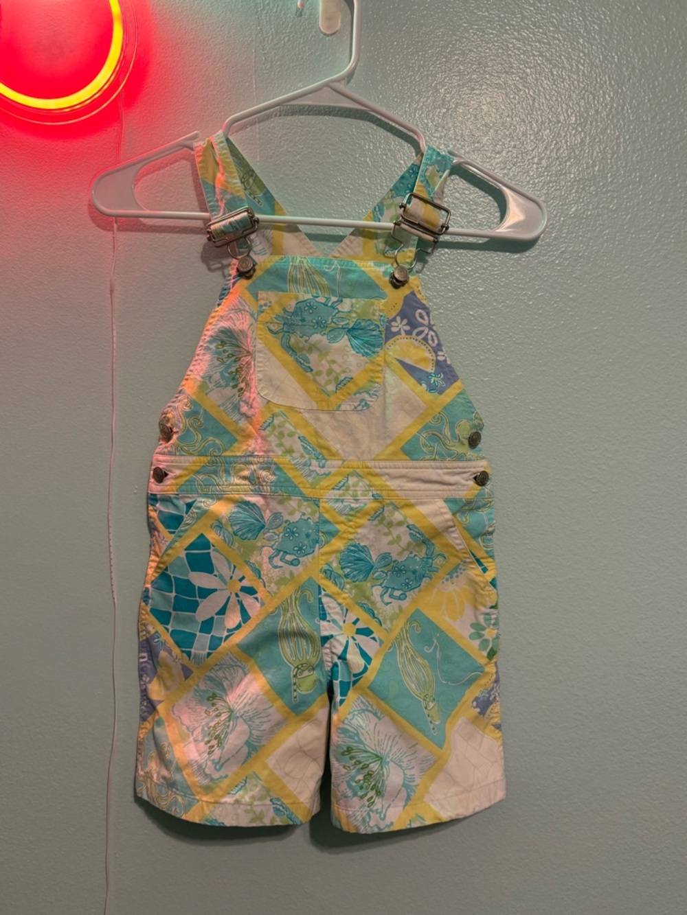 Lilly Pulitzer Yellow & Aqua Patchwork Overalls - Kids